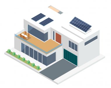 Modern Lüks Isometric Yeşil Eko Dost Evi, Güneş Paneli, Diyagramlar, Infografikler, Resimler ve Diğer Grafiklerle İlgili Varlıklar İçin Uygun