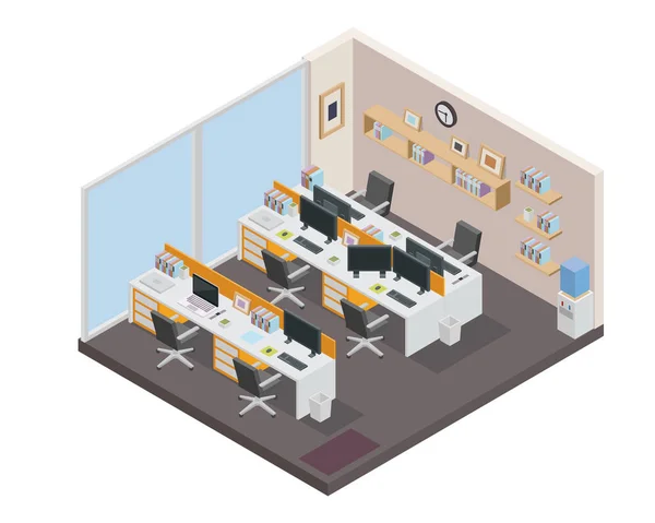 Modern Isometric Startup Creative Office Space Scene Interior Design Suitable — Stock Vector
