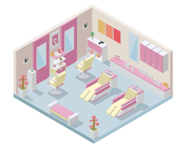 Modern Isometric Femme Salon Beauté Design Intérieur Illustration — Image vectorielle