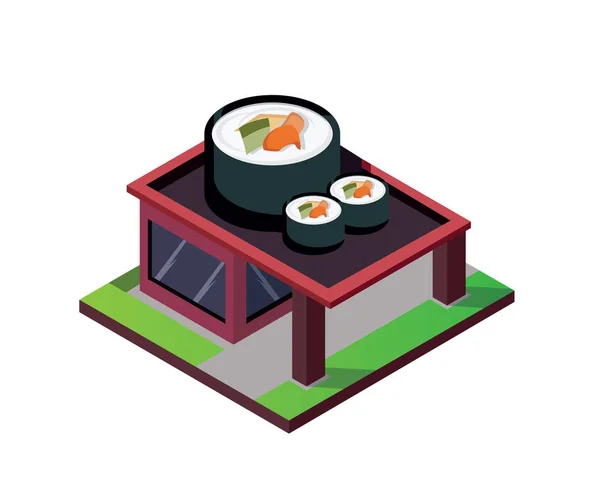 Bâtiment Moderne Restaurant Commercial Isométrique Sushi Bar — Image vectorielle