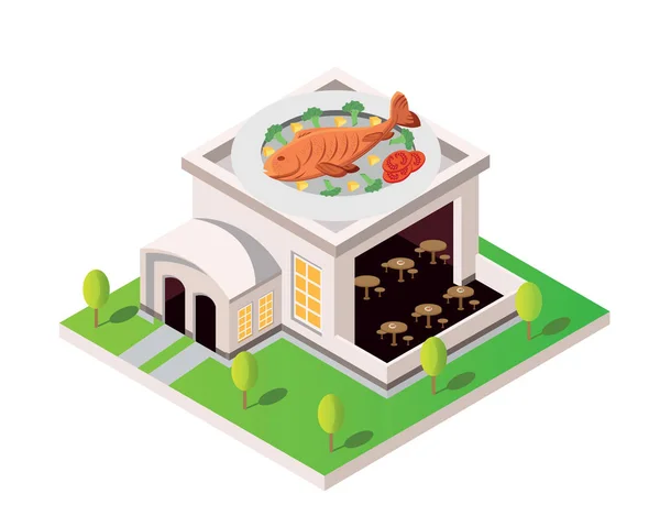 Bâtiment Moderne Restaurant Commercial Isométrique Fish Lover Restaurant — Image vectorielle
