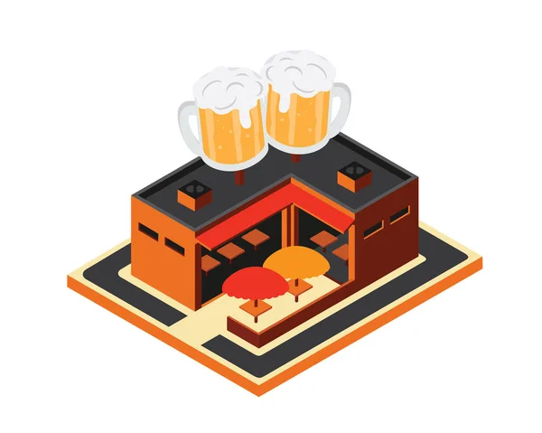 现代等距商务餐厅建筑 啤酒吧 — 图库矢量图片