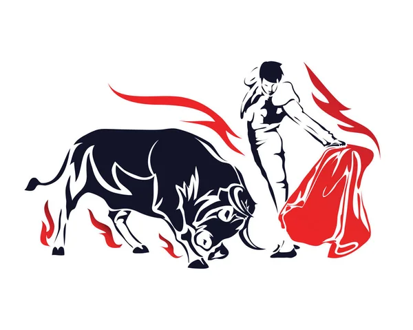 Passionné Flamboyant Espagnol Bull Fighter Matador Action Symbole — Image vectorielle