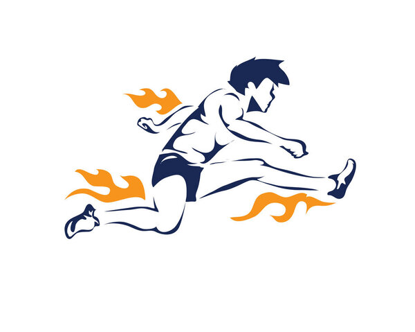 Passionate Sports Athlete In Action Logo - Persistence Flaming Female Hurdles