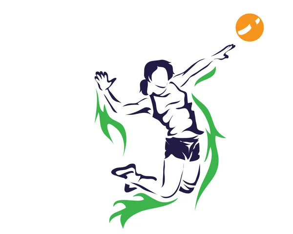 Passionerad Sport Idrottare Åtgärd Logo Dödliga Flygande Kvinnliga Volley Smash — Stock vektor
