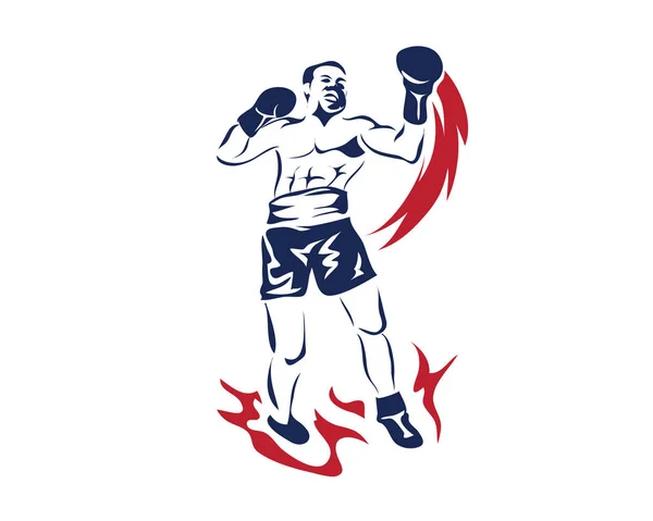Atleta Sportivo Appassionato Azione Logo Boxe Uppercut Fire Punch — Vettoriale Stock