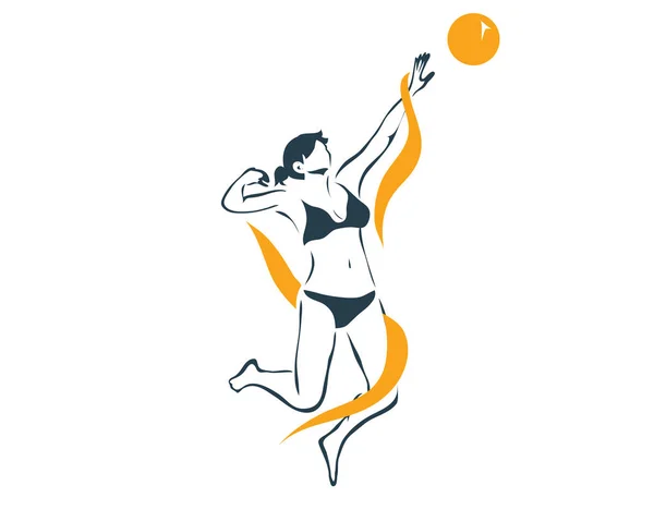 Apasionado Atleta Deportivo Acción Logo Voleibol Playa Femenino Llamas — Archivo Imágenes Vectoriales