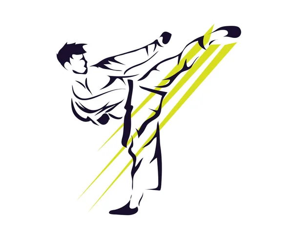 Vášnivý Sportovní Sportovec Akci Logo Vášnivá Taekwondo Lightning Kick — Stockový vektor