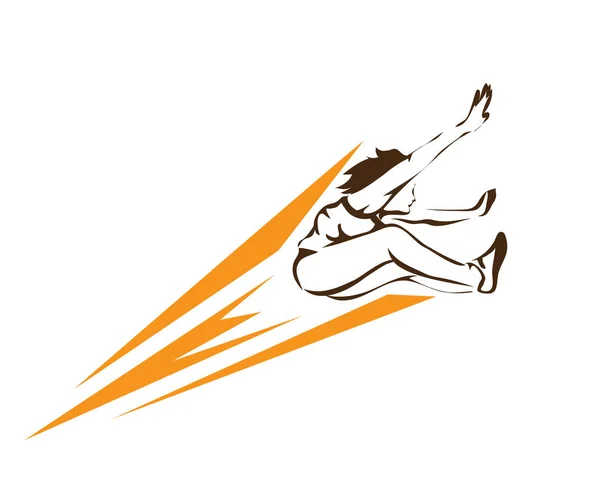 アクションのロゴ ロング ジャンプ雷女性アスリートで情熱的なスポーツ選手 — ストックベクタ