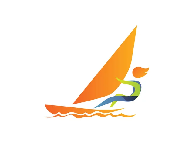 Símbolo Logotipo Deportivo Verano Moderno Silueta Atleta Vela — Vector de stock