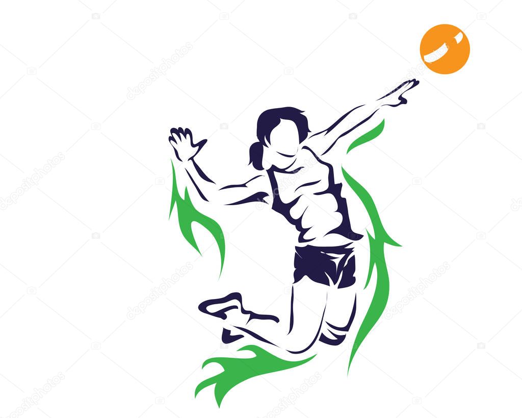 Passionate Sports Athlete In Action Logo - Deadly Flying Female Volley Smash