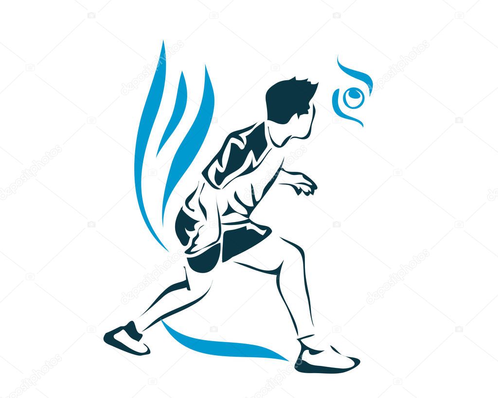 Passionate Sports Athlete In Action Logo - Aggressive Table Tennis Player Smash Position