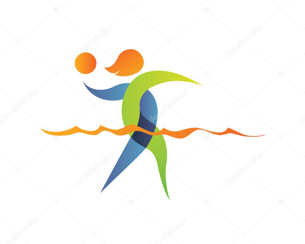 Modern Summer Sports Logo Symbol - Water Polo Athlete Silhouette
