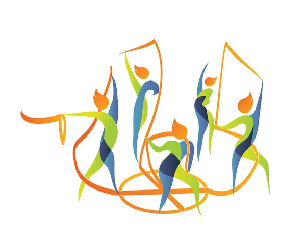 Moderní Letní Sportovní Logo Symbol Skupiny Soutěže Gymnastiky Rytmické Sportovec — Stockový vektor