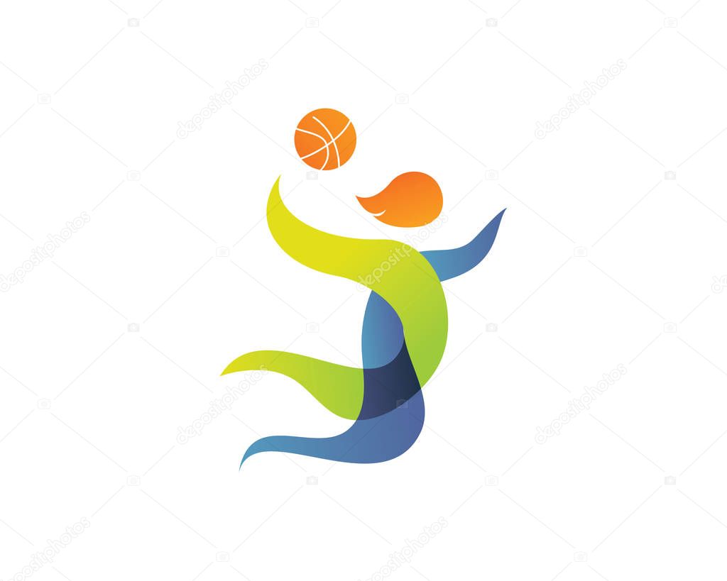 Modern Summer Sports Logo Symbol - Basketball Silhouette