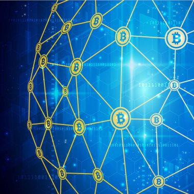 Modern Ultra Hd Bitcoin ağ teknolojisi afiş illüstrasyon madencilik