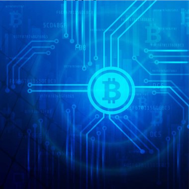 Modern Ultra Hd Bitcoin ağ teknolojisi afiş illüstrasyon madencilik