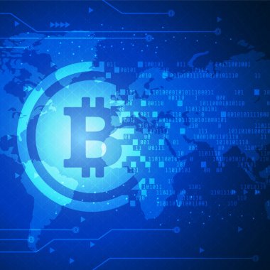 Küresel ağ teknolojisi afiş illüstrasyon dünya harita arka plan ile madencilik Modern Ultra Hd Kripto Döviz Alım Bitcoin