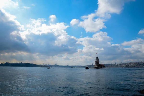 Maiden Tower Kiz Kulesi Floating Tourist Boats Bosphorus Istanbul Maiden — Stock Photo, Image