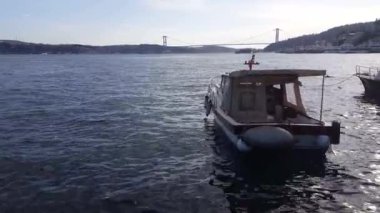 Video taken on 8th March 2020: Small Turkish fishing boat on the Bosphorus near Istanbul