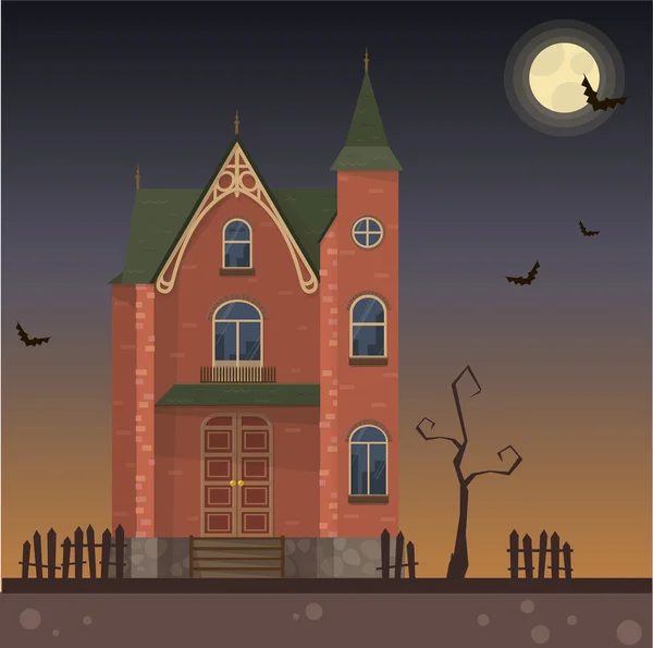 Gótico halloween castillo casa luna noche murciélago Vectores De Stock Sin Royalties Gratis