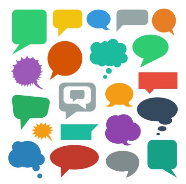 Konuşma balonu Icons set. Forum simgeler. Sohbet düşünme sembolü. Düz. Vektör.