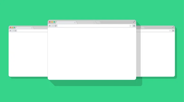 3 web simple ensemble de fenêtre du navigateur blanc, fond vert, plat — Image vectorielle