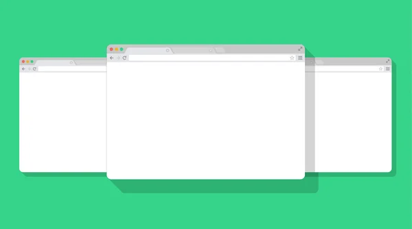 3 Set sederhana web dari jendela penjelajah putih, latar belakang hijau, rata - Stok Vektor