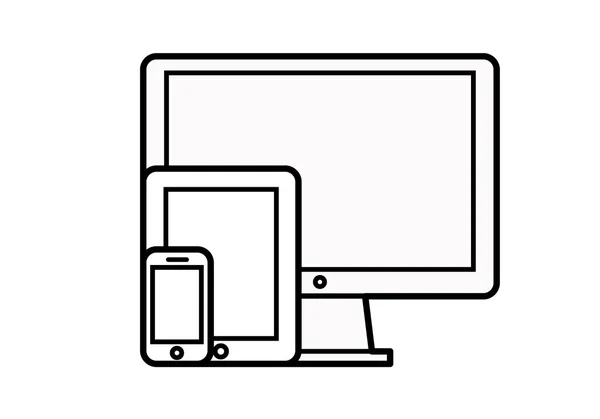 De pictogrammen van het apparaat: smartphone, tablet en desktop computer. Vectorillustratie van responsive webdesign. — Stockvector