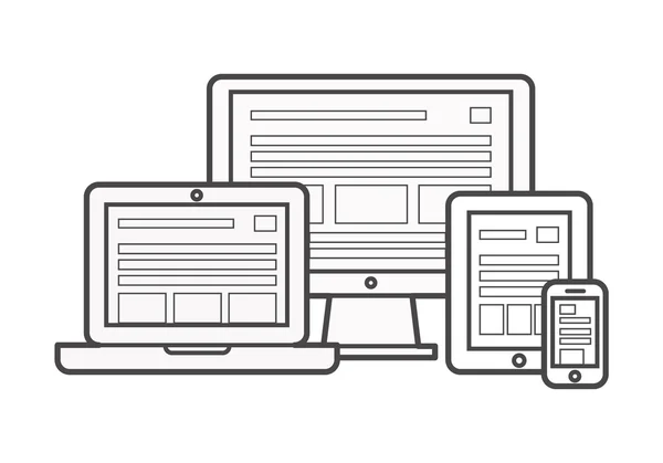 Device Icons: smart phone, tablet, laptop and desktop computer. Vector illustration of responsive web design. — Stock Vector