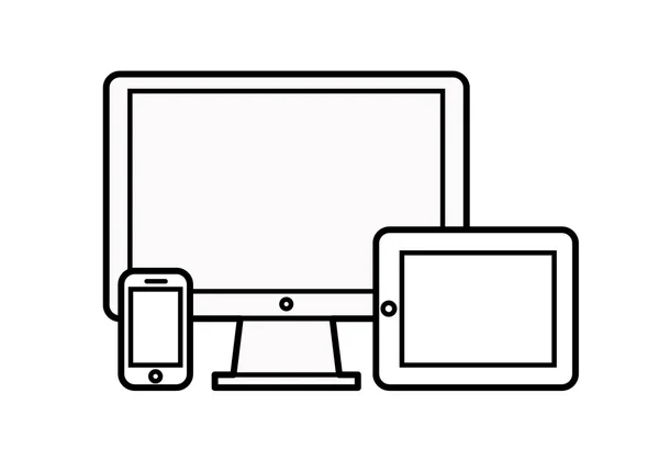 Device Icons: smart phone, tablet and desktop computer. Vector illustration of responsive web design. — Stock Vector