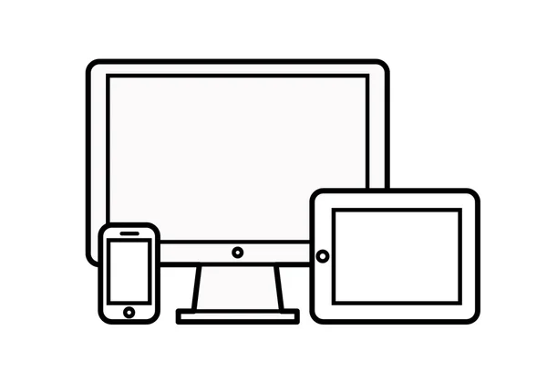 Aygıt simgelerini: akıllı telefon, tablet ve masaüstü bilgisayar. Duyarlı web tasarım vektör çizim.