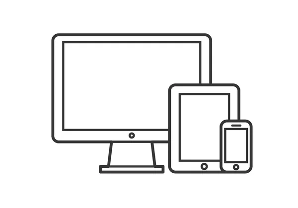 Ikony urządzeń: inteligentny telefon, tablet i komputer stacjonarny. Ilustracja wektorowa responsive web design. — Wektor stockowy