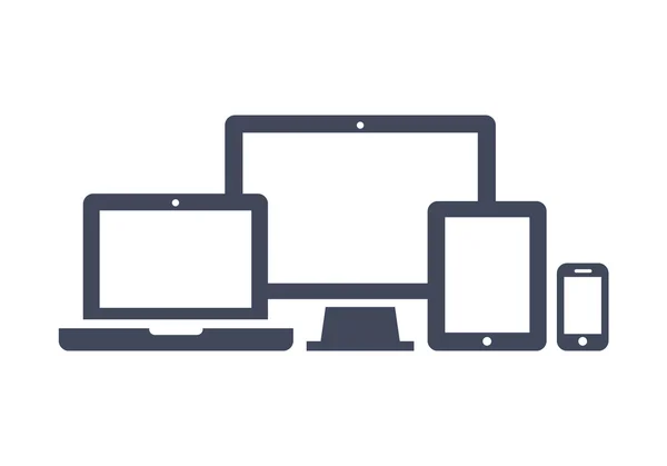 Icone del dispositivo: smartphone, tablet, laptop e computer desktop. Illustrazione vettoriale del web design reattivo. — Vettoriale Stock