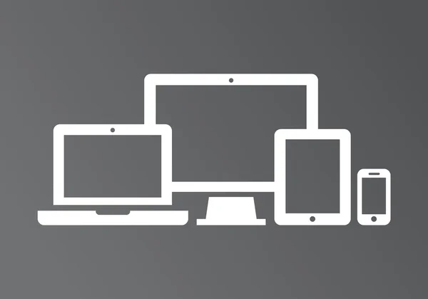 장치 아이콘: 스마트폰, 태블릿, 노트북, 데스크 탑 컴퓨터. 반응하는 웹 디자인의 벡터 삽화. — 스톡 벡터