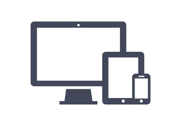 Ikony urządzeń: inteligentny telefon, tablet i komputer stacjonarny. Ilustracja wektorowa responsive web design. — Wektor stockowy