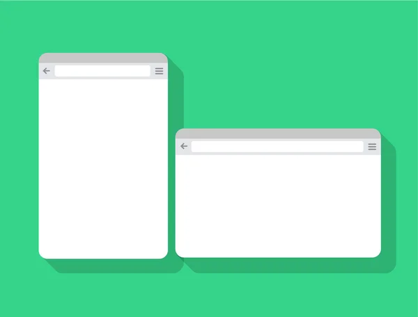 2 web prosty zestaw przeglądarka okno białe, zielone tło, płaskie — Wektor stockowy
