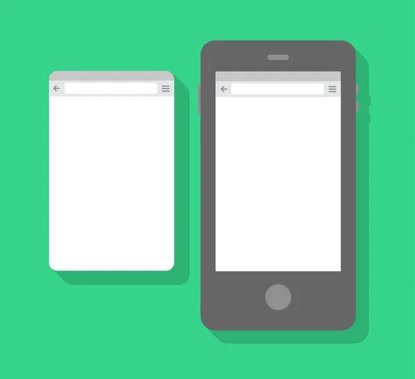 Веб Простой мобильный браузер с телефоном, зеленый фон, плоский — стоковый вектор