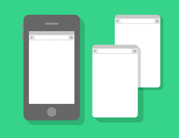 Веб Простой мобильный браузер с телефоном, зеленый фон, плоский — стоковый вектор