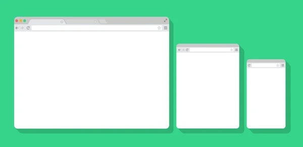 Σετ επίπεδη κενό παράθυρα του προγράμματος περιήγησης για διαφορετικές συσκευές. Διάνυσμα. Υπολογιστή, tablet, τηλέφωνο μεγέθη. — Διανυσματικό Αρχείο