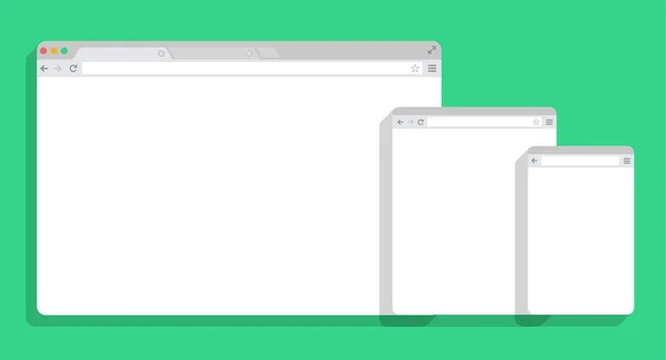 Düz dizi boş tarayıcı pencerelerini farklı aygıtlar için. Vektör. Bilgisayar, tablet, telefon boyutları. — Stok Vektör