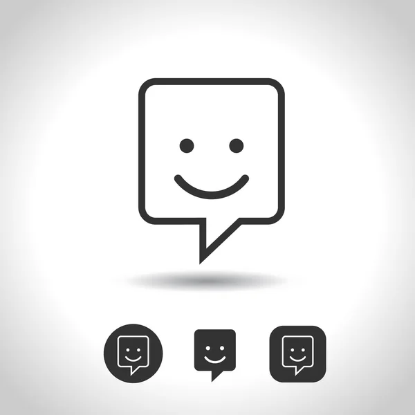 Set Smile Icon. Circle and square buttons. Happy face chat speech bubble symbol. Flat design. — Stock Vector