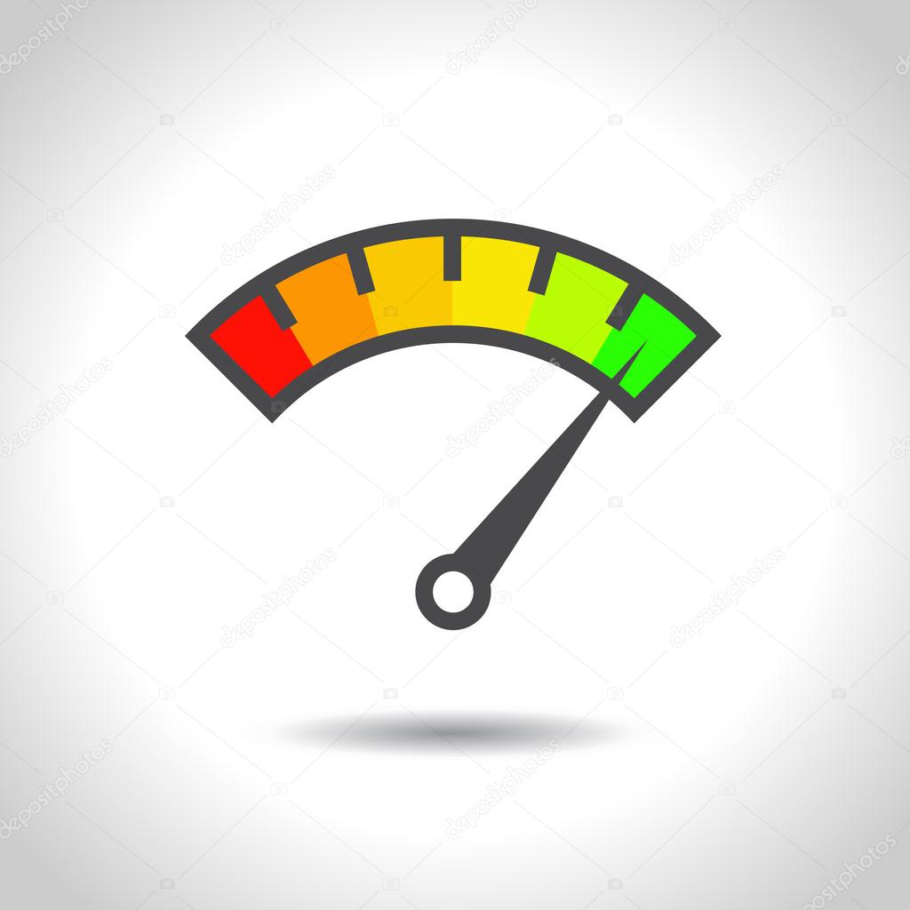 Colorful Info-graphic gauge element. Speedometer icon or sign with arrow. Vector.