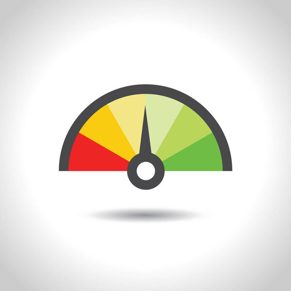 Colorful Info-graphic gauge element. Speedometer icon or sign with arrow. Vector.