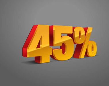 Yüzde 45 indirimli, satış geçmişi, kırmızı-altın sarısı bir şey 3D. Eps10 Vektörü.