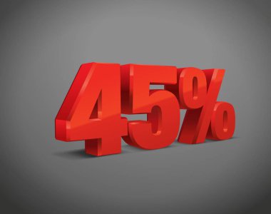 % 45 indirimli, beyaz arka plan satışı, kırmızı metall objesi 3D. Eps10 Vektörü.