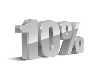 yüzde %10 off, Satılık beyaz arka plan, gümüş renkli nesne 3d. Eps10 vektör.