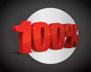 Yüzde yüz, 3D obje, vektör, eps10. Kırmızı metal satış işareti, kalite, orijinal, garanti, doğal