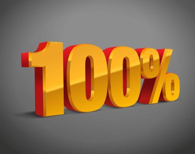 Yüzde yüz, 3D obje, vektör, eps10. Kırmızı-Altın-Sarı-Satış işareti, kalite, orijinal, garanti, doğal