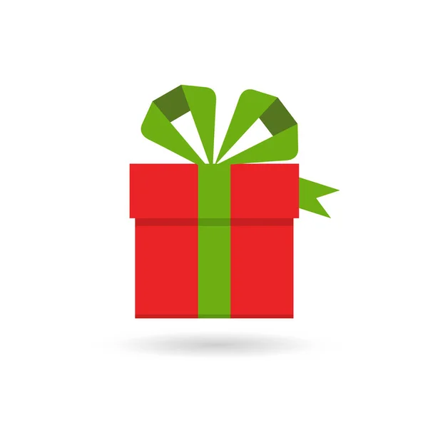 Caja Regalo Roja Con Cinta Verde Icono Para Banners Sitio — Vector de stock